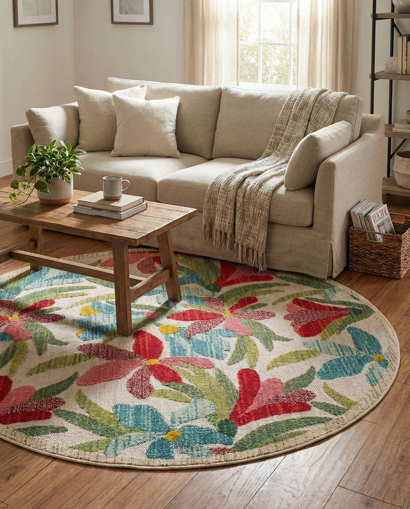 Outdoor Marrakesh Collection Area Rug -  Midelt Round Multi  lifestyle 60