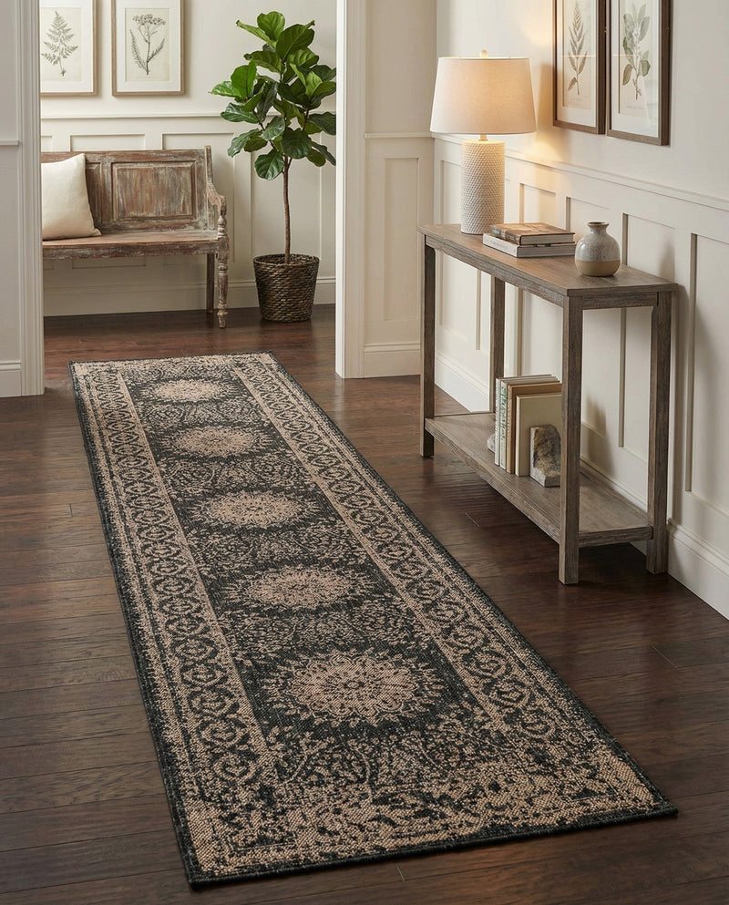 Patio Heritage Collection Area Rug -  Lafayette (Black) Runner Black  lifestyle 77