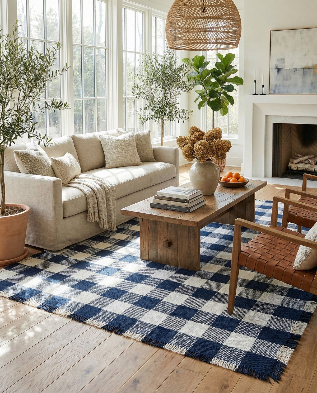 Sustainable Grid Indoor-Outdoor Oasis Collection Area Rug - Savannah Rectangle Navy Blue  lifestyle 34
