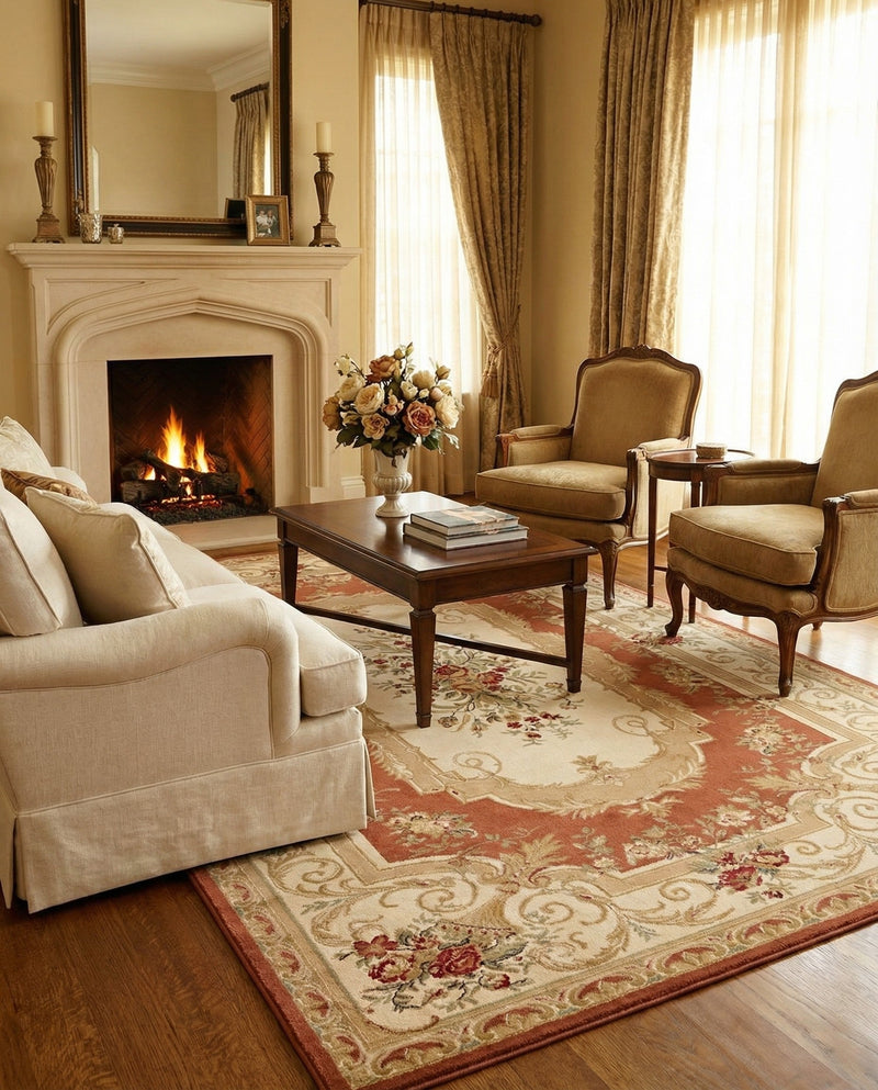 Versailles Elegance Collection Area Rug -  Louveciennes (Brick Red) Rectangle Brick Red  lifestyle 11