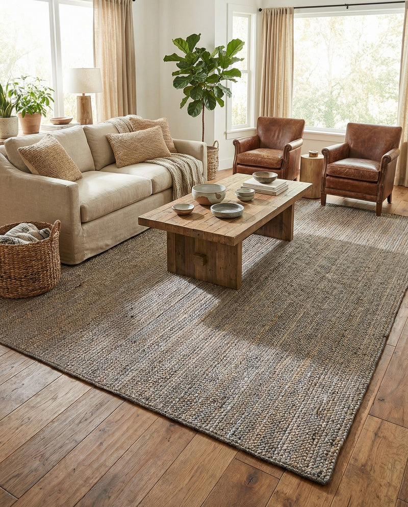 Woven Seaside Jute Collection Area Rug - Savannah (Gray) Rectangle Gray  lifestyle 7