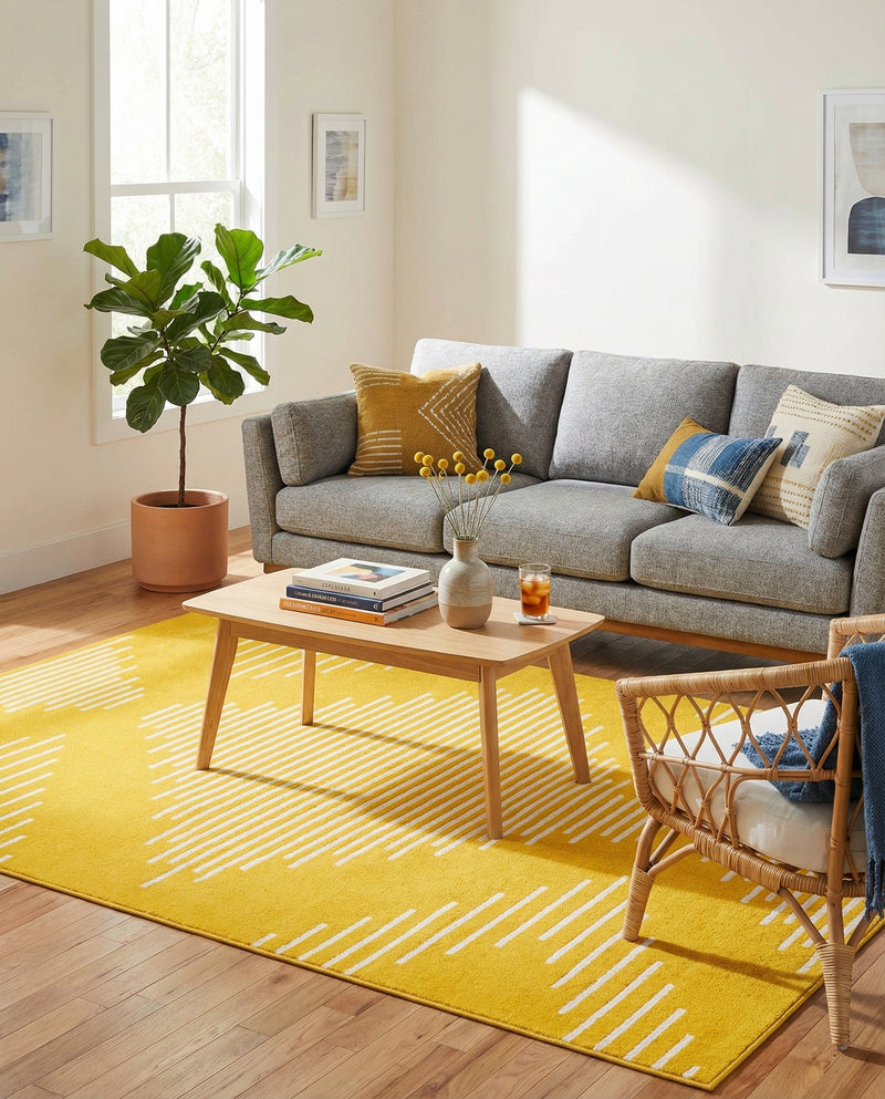 Seychelles Stripes Collection Area Rug - Mahe (Yellow) Rectangle Yellow  lifestyle 11