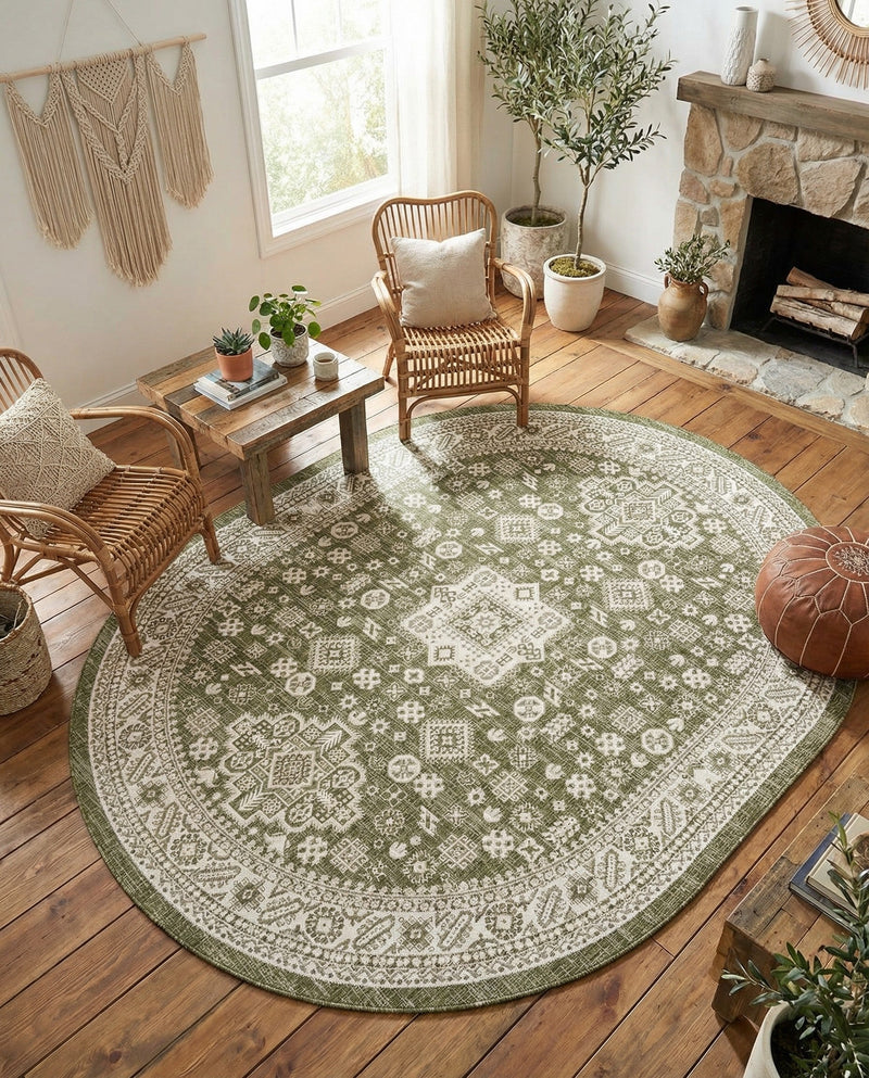 Tribal Terrace Treasures Collection Area Rug -  Incan Isle (Green) Oval Green  lifestyle 47