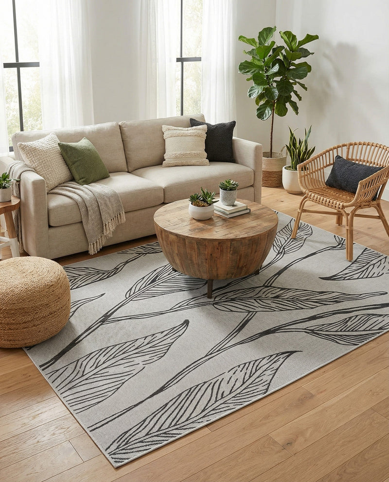 Seaside Blooms Collection Area Rug -  Evergreen (Charcoal Ivory) Rectangle Charcoal Ivory  lifestyle 4