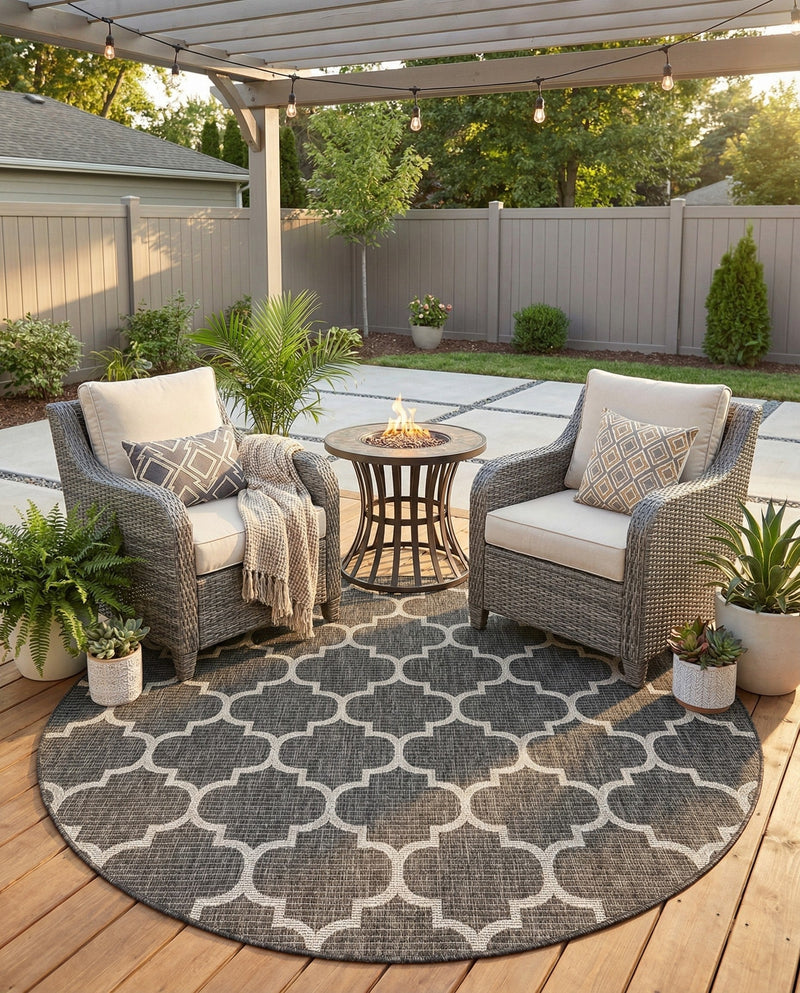 Savannah Pergola Collection Area Rug - Arbor (Black) Round Black  lifestyle 74