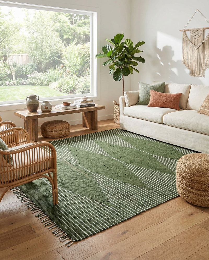 Thar Cotton Collection Area Rug - Jaisalmer (Green) Rectangle Green  lifestyle 7