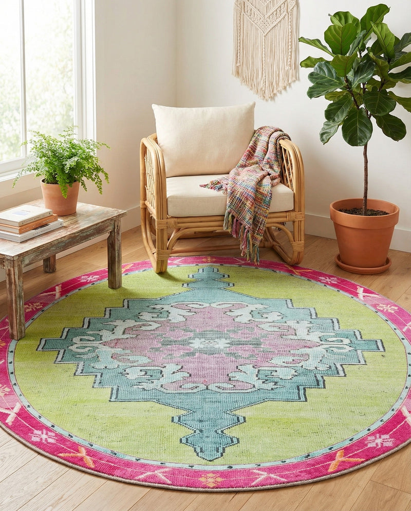 Heritage Elegance Collection Area Rug -  Winterthur (Green) Round Green  lifestyle 54