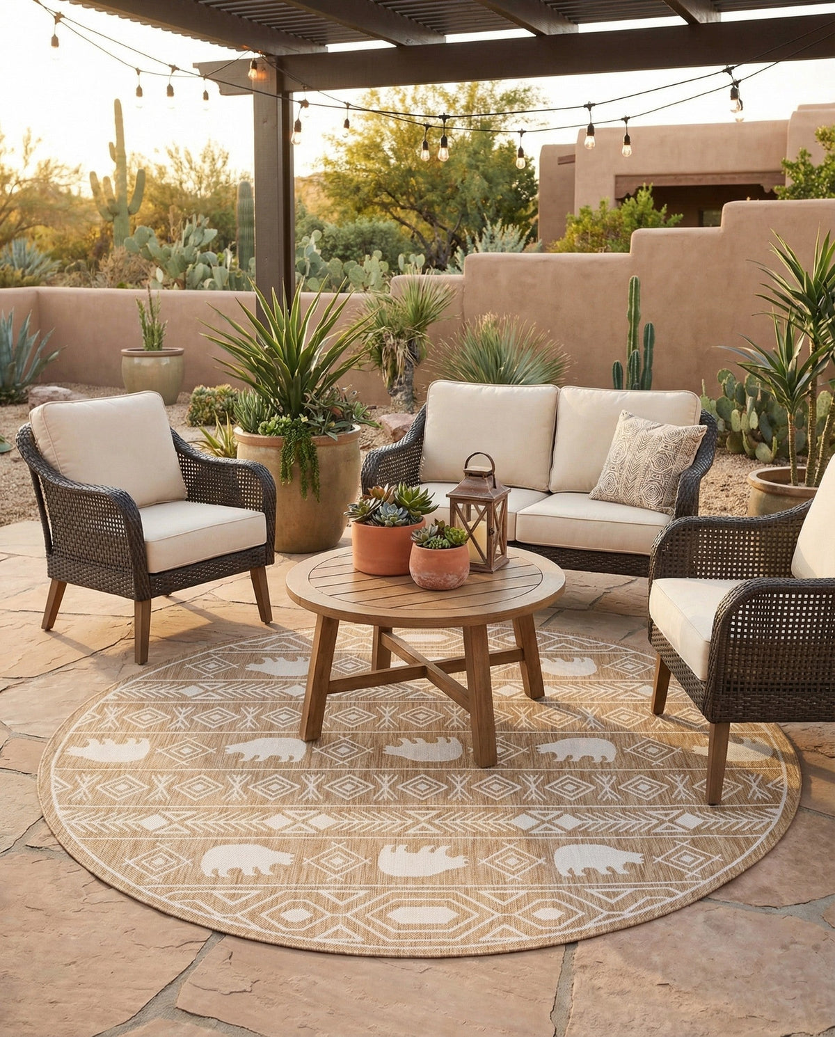 Mesa Oasis Rugs Collection Area Rug - Sundown Round Taupe  lifestyle 155