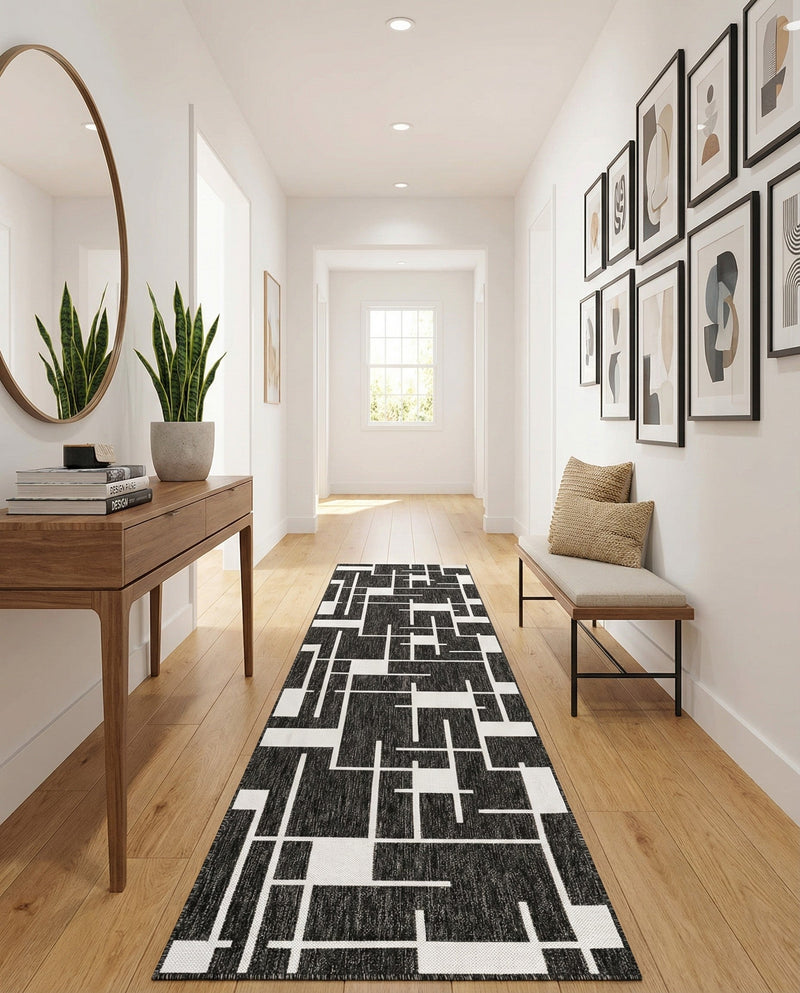 Urban Terrace Collection Area Rug -  Parkside Runner Black and White  lifestyle 51