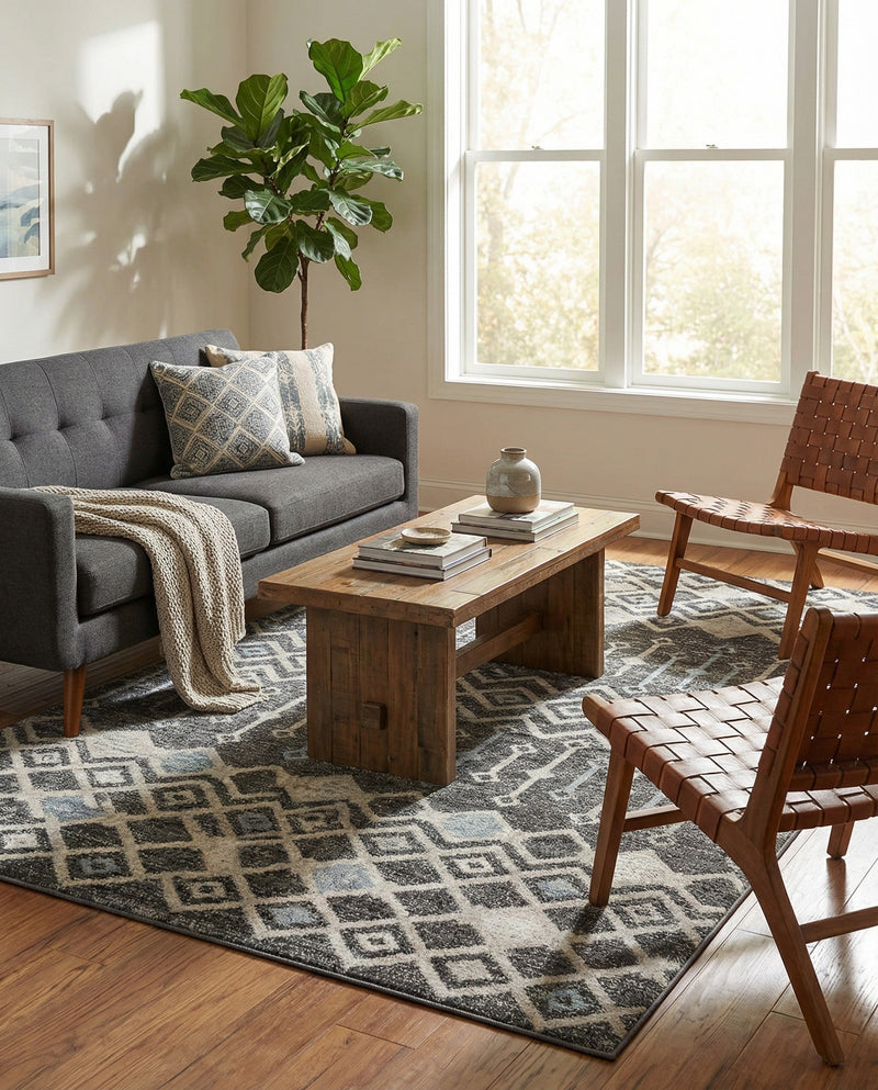 Geo Garden Lattice Collection Area Rug -  Andalusia Rectangle Charcoal Gray  lifestyle 19