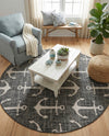 Seaside Haven Rugs Collection Area Rug - Sapphire (Charcoal) Round Charcoal  lifestyle 34