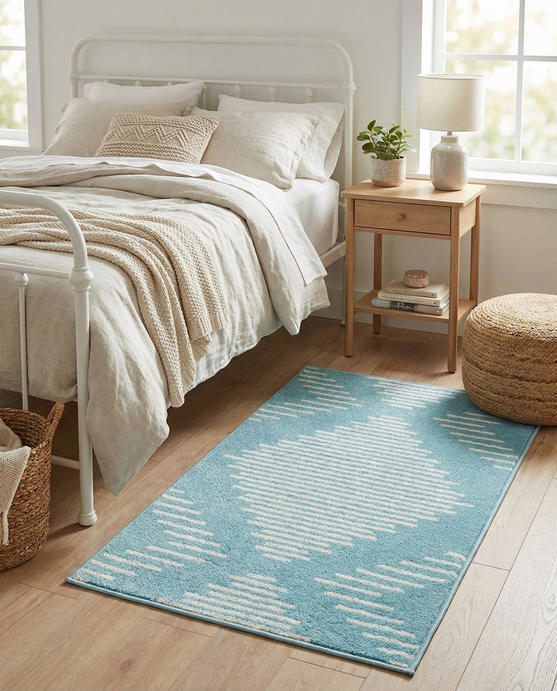 Seychelles Stripes Collection Area Rug - Mahe (Light Blue) Rectangle Light Blue  lifestyle 20