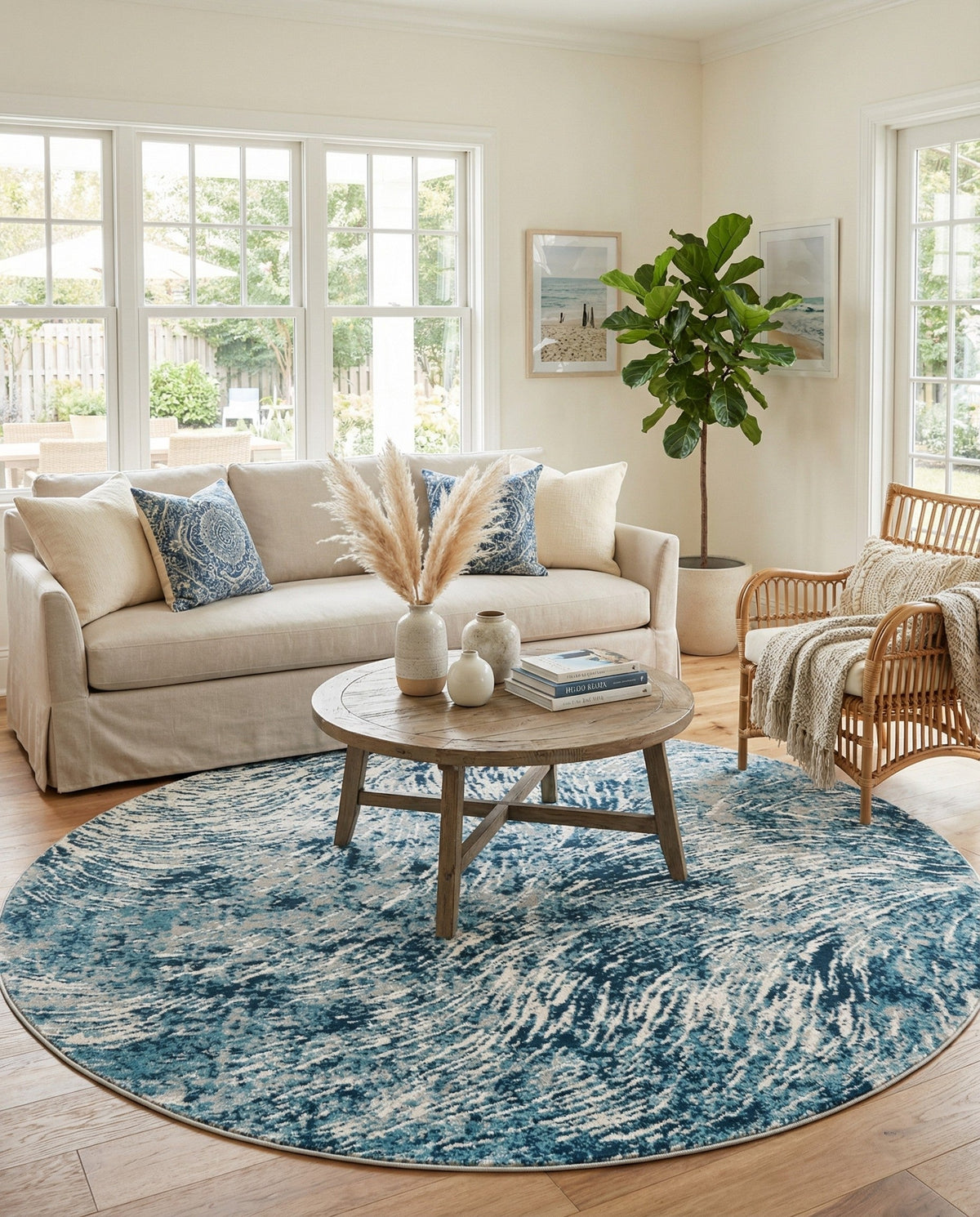 Serenity Sands Collection Area Rug -  Quietshore Round Blue  lifestyle 72