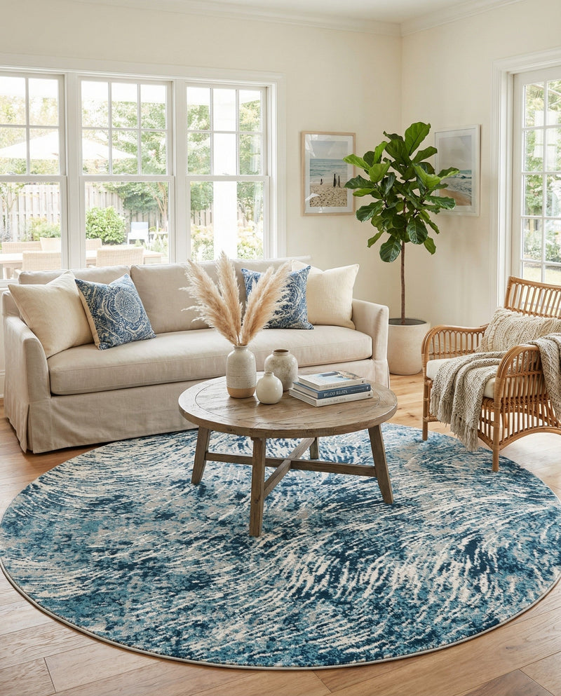 Serenity Sands Collection Area Rug -  Quietshore Round Blue  lifestyle 72