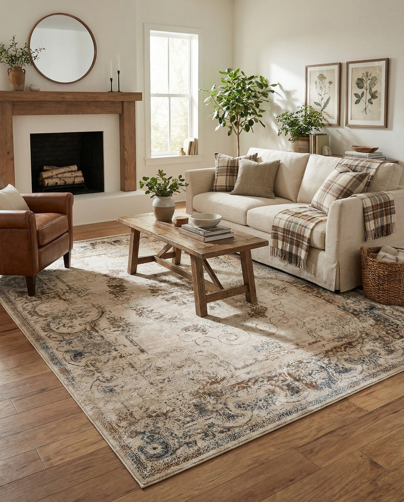 Coastal Manor Collection Area Rug -  Pierpoint Rectangle Blue Cream  lifestyle 15