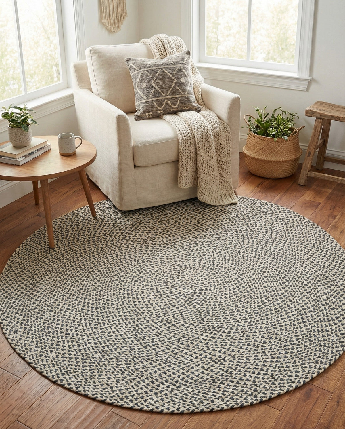 Highland Woven Jute Collection Area Rug - Glenmore (Gray) Round Gray  lifestyle 58