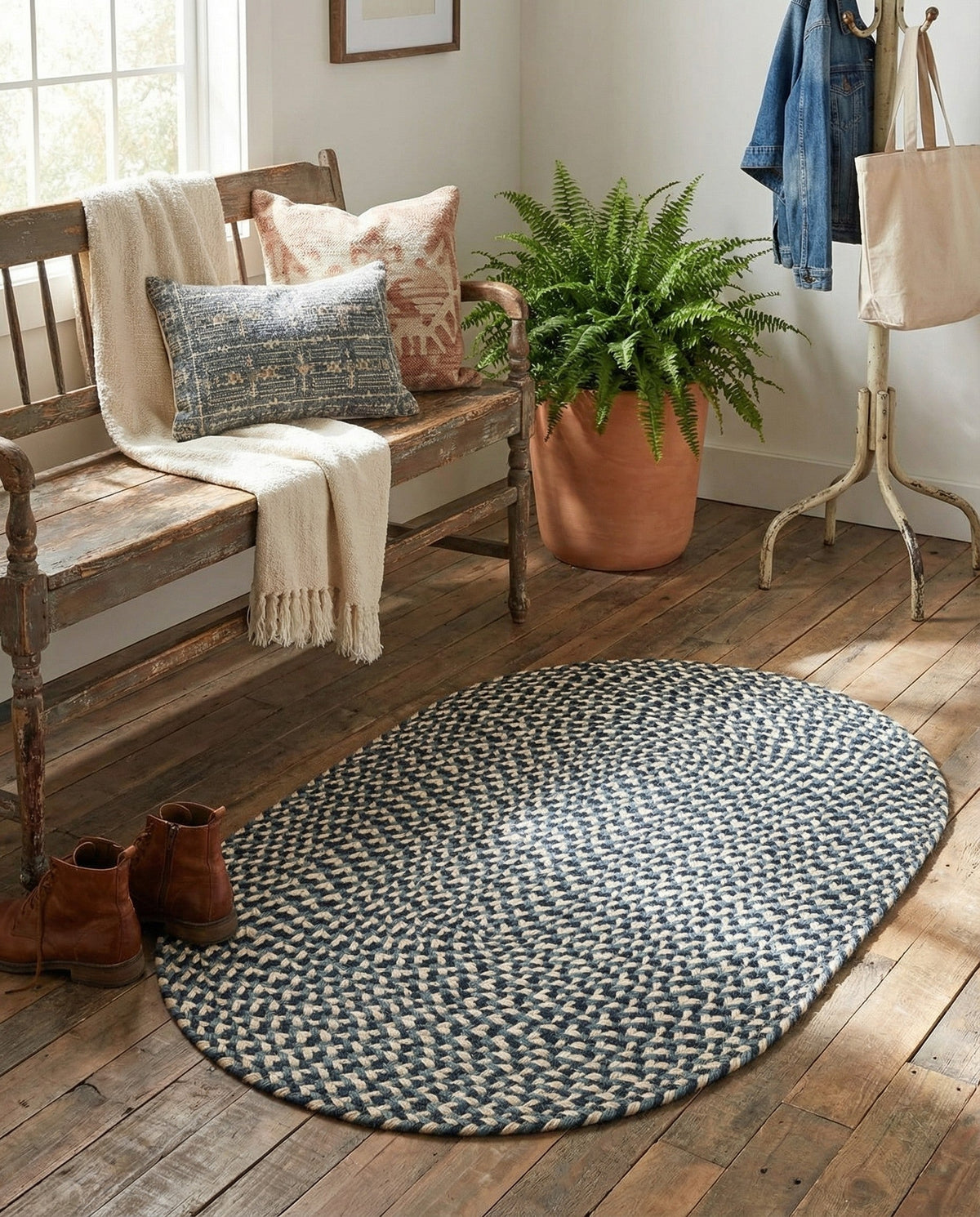 Highland Woven Jute Collection Area Rug - Glenmore (Navy Blue) Oval Navy Blue  lifestyle 46