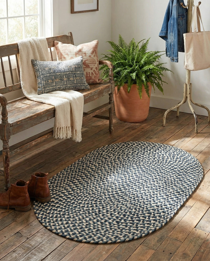 Highland Woven Jute Collection Area Rug - Glenmore (Navy Blue) Oval Navy Blue  lifestyle 46