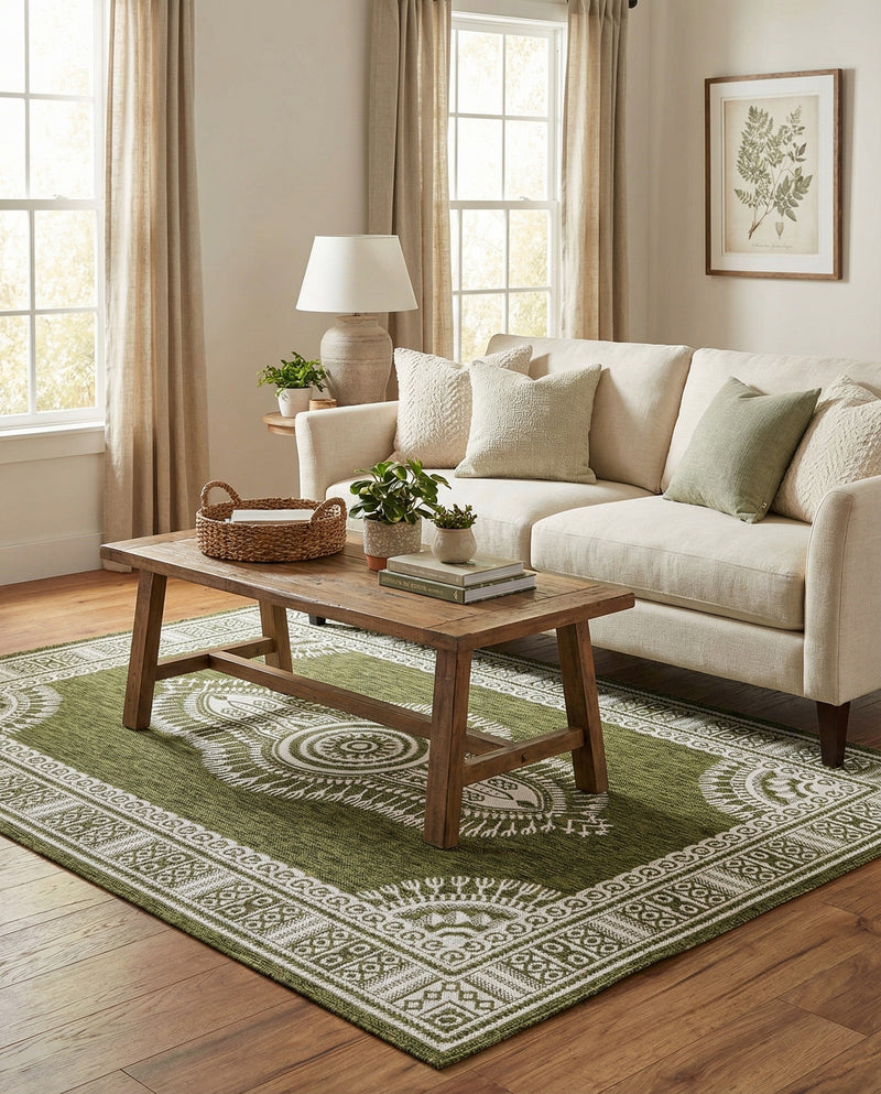 Patio Heritage Collection Area Rug -  Biloxi Rectangle Green  lifestyle 29
