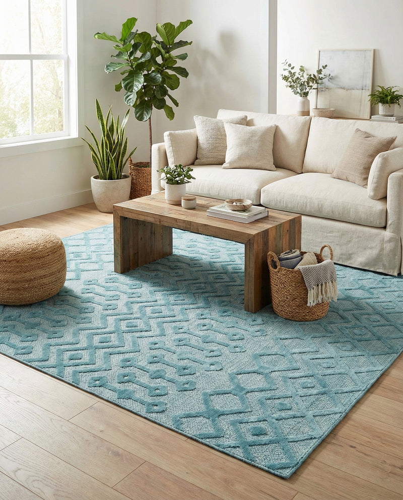 Garden Lattice Charm Collection Area Rug -  Pergola (Aqua) Square Aqua  lifestyle 36