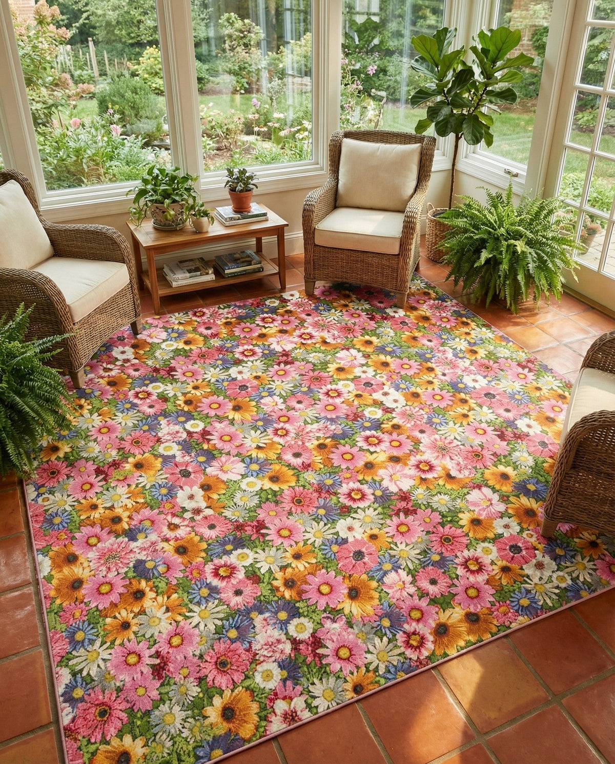 Seaside Blooms Collection Area Rug -  Marseilles Square Multi  lifestyle 96