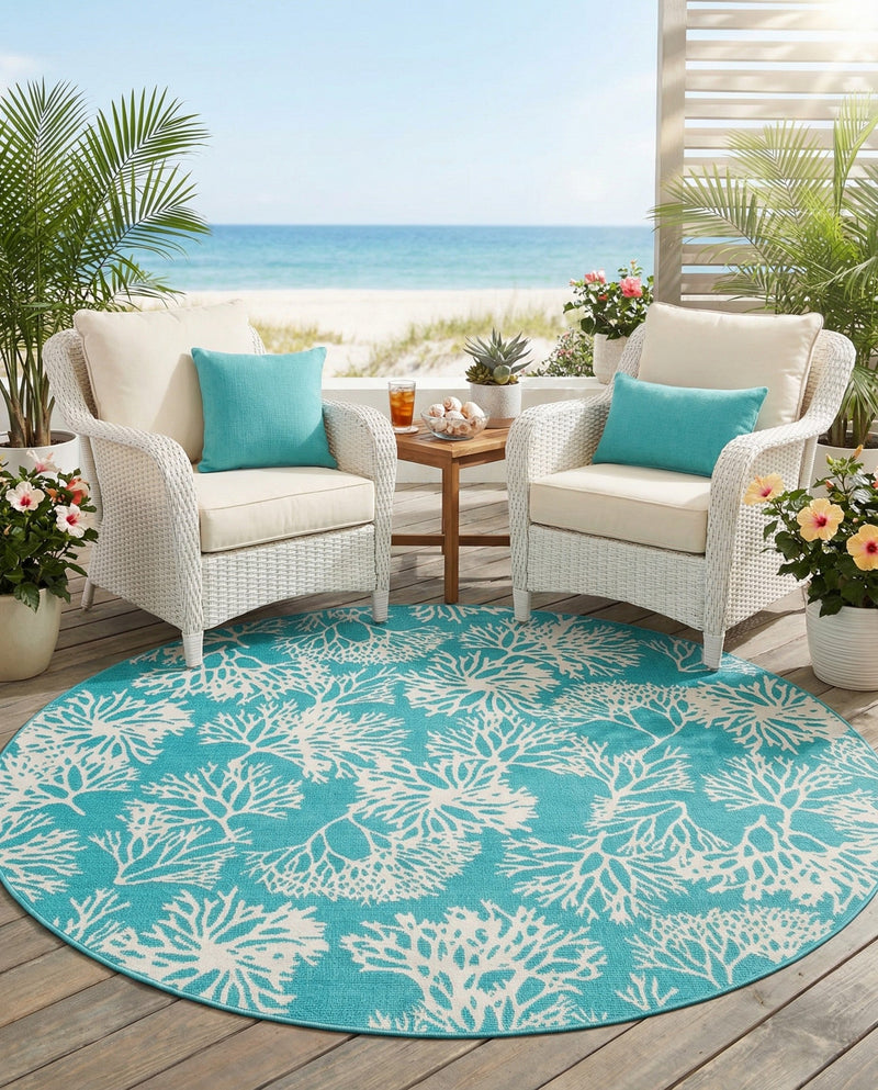 Seaside Haven Rugs Collection Area Rug -  Seaside Round Teal  lifestyle 63