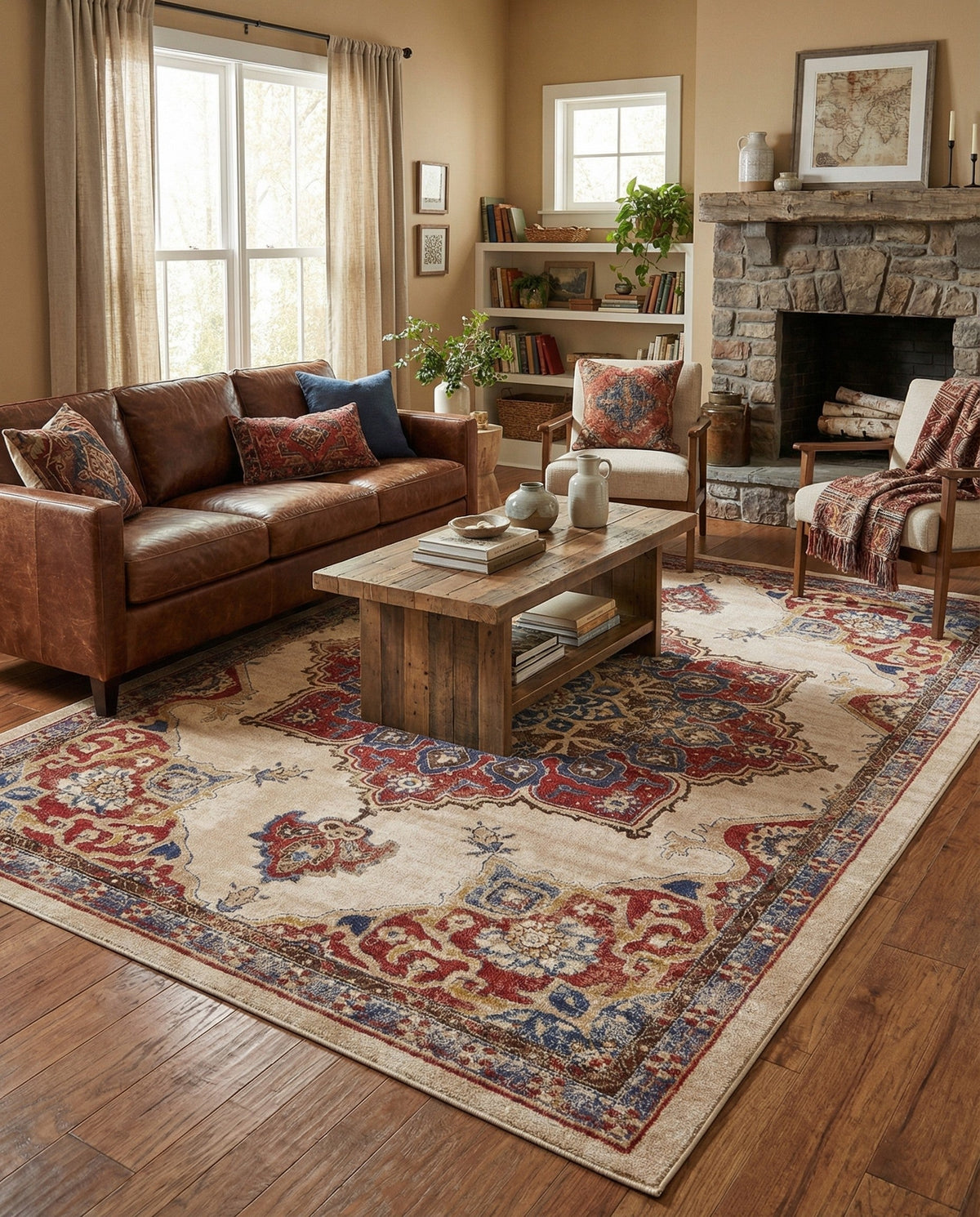 Eden Oasis Collection Area Rug -  Tranquility (Cream) Rectangle Cream  lifestyle 3
