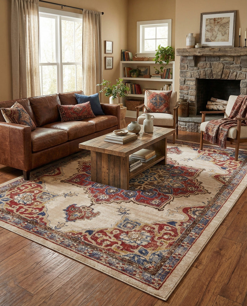 Eden Oasis Collection Area Rug -  Tranquility (Cream) Rectangle Cream  lifestyle 3