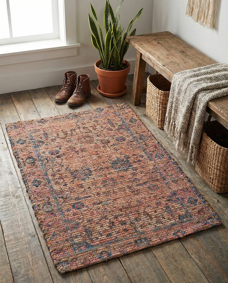 Savannah Threads Collection Area Rug - Tybee Rectangle Peach pink  lifestyle 22