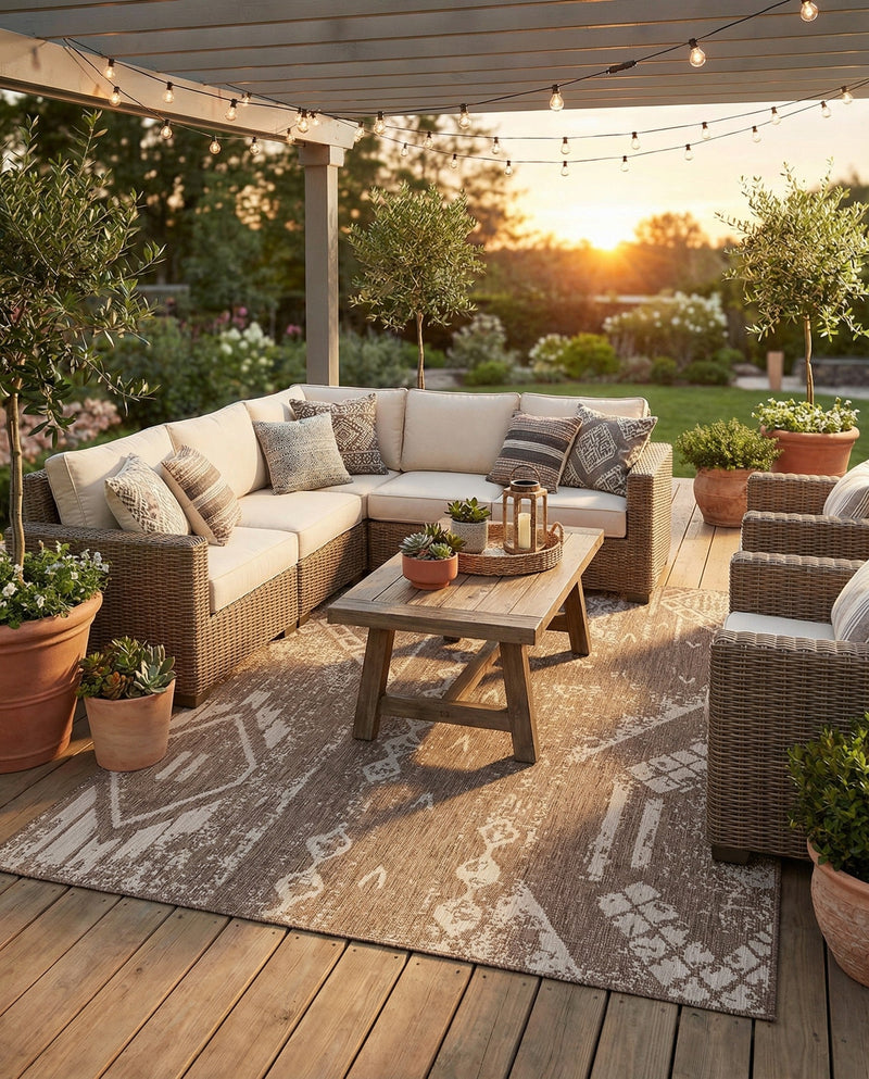 Desert Nomad Terrace Collection Area Rug - Sahara (Brown) Rectangle Brown  lifestyle 21