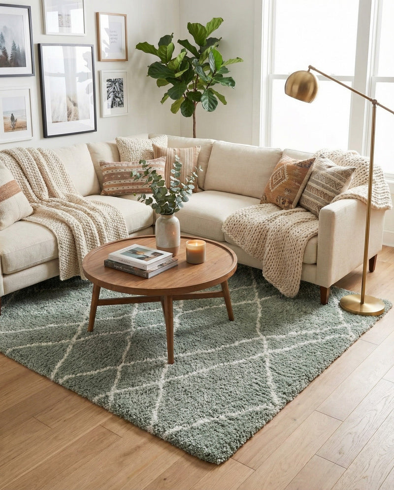 Cozy Haven Shag Collection Area Rug - Serenity (Sage Green) Square Sage Green  lifestyle 26