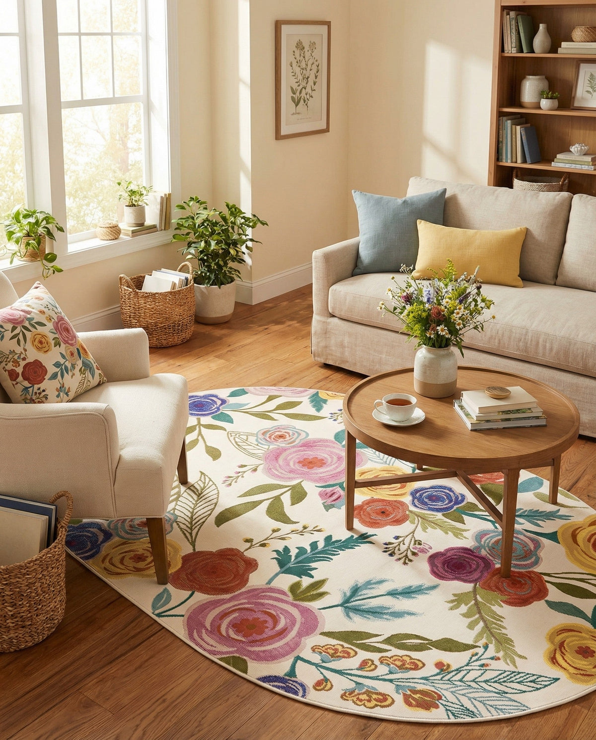 Meadow Breeze Collection Area Rug -  Petal Oval Ivory  lifestyle 230