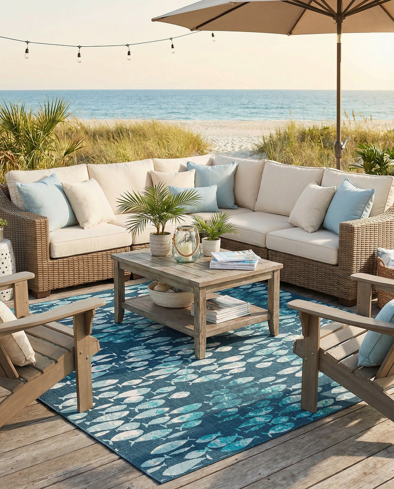 Seaside Haven Rugs Collection Area Rug -  Wavecrest Square Blue  lifestyle 44
