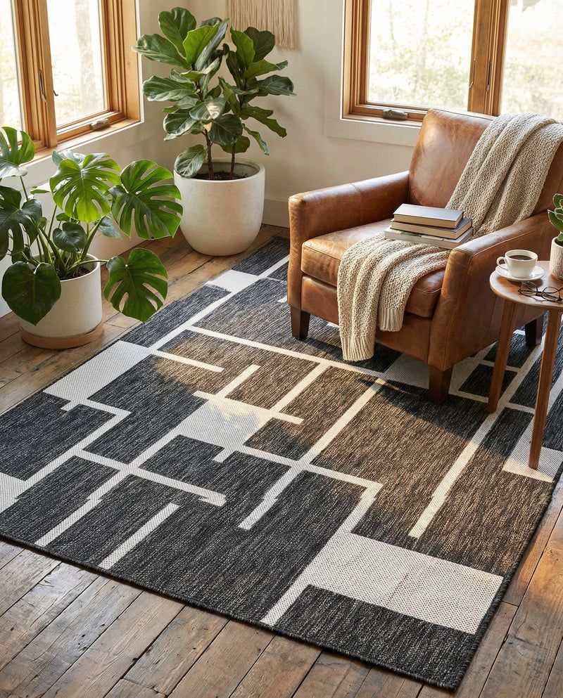 Urban Terrace Collection Area Rug -  Parkside Rectangle Black and White  lifestyle 6