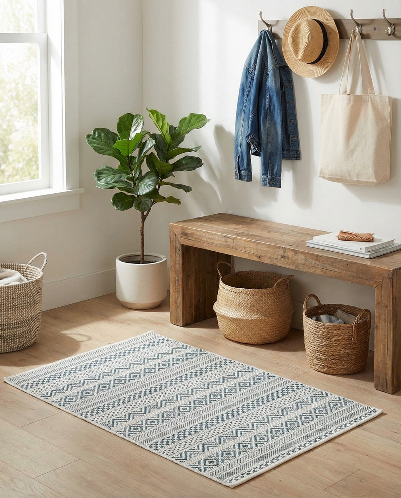 Seaside Stripes Collection Area Rug -  Boardwalk (Teal) Rectangle Teal  lifestyle 19