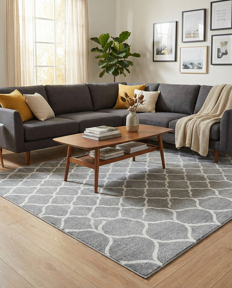 Trellis Mosaic Collection Area Rug -  Pergolatown (Light Gray) Rectangle Light Gray  lifestyle 5