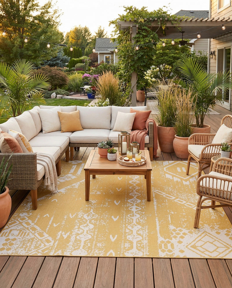 Desert Nomad Terrace Collection Area Rug - Sahara (Yellow) Square Yellow  lifestyle 74