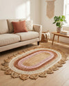 Woven Seaside Jute Collection Area Rug - Coastalhaven (Natural White Orange Pink) Oval Natural White Orange Pink  lifestyle 28