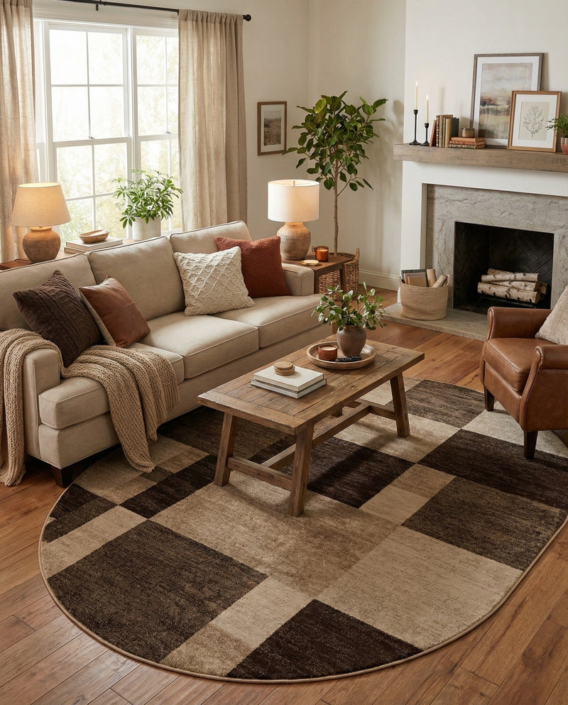Autumn Meadow Collection Area Rug -  Sycamoreside (Light Brown) Oval Light Brown  lifestyle 40