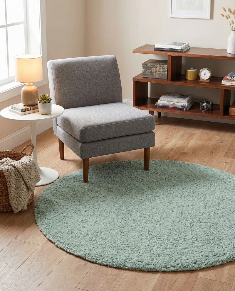 Cozy Comfort Shag Collection Area Rug - Haven (Sage Green) Round Sage Green  lifestyle 44