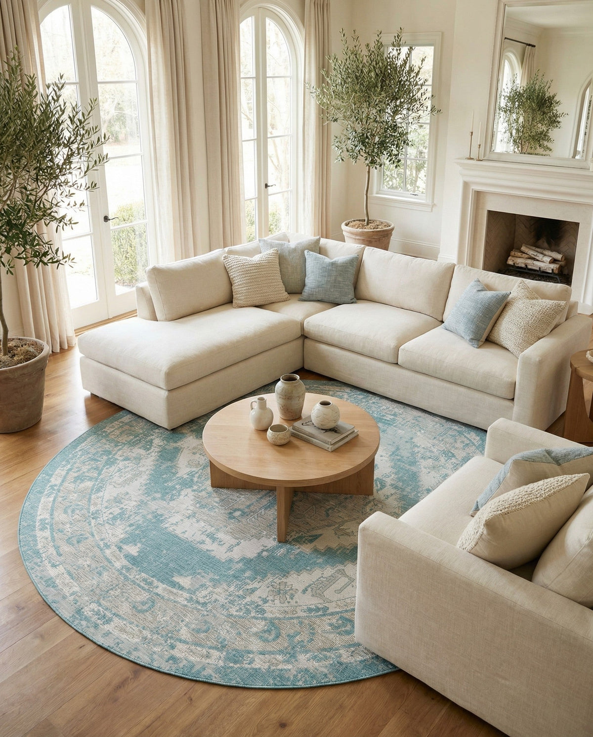 Patio Heritage Collection Area Rug -  Augusta (Aqua) Round Aqua  lifestyle 92