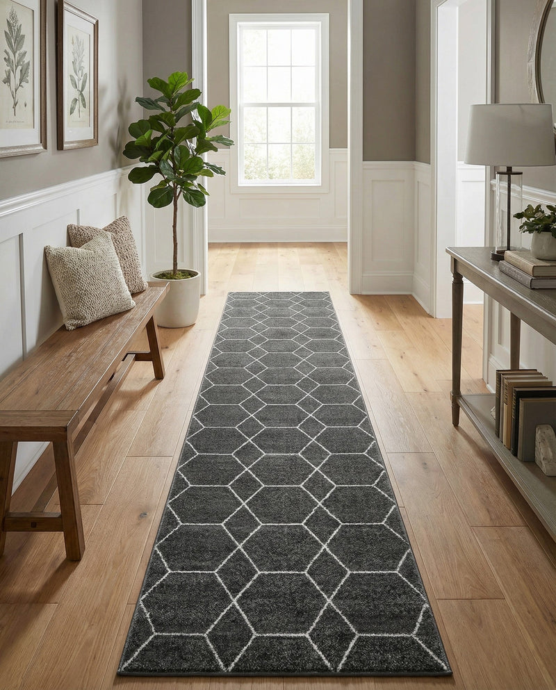 Trellis Mosaic Collection Area Rug - Arborville (Dark Gray) Runner Dark Gray  lifestyle 49