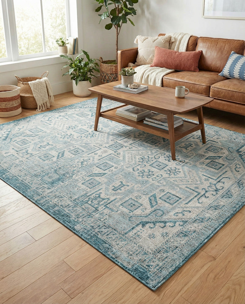 Tribal Terrace Treasures Collection Area Rug - Mayan Marina (Teal) Rectangle Teal  lifestyle 24