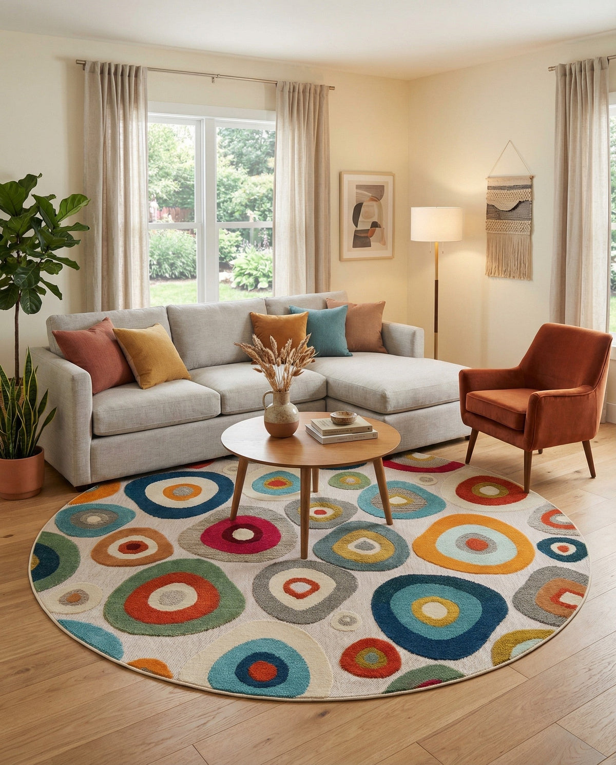 Outdoor Marrakesh Collection Area Rug -  Chefchaouen Round Multi Beige  lifestyle 68