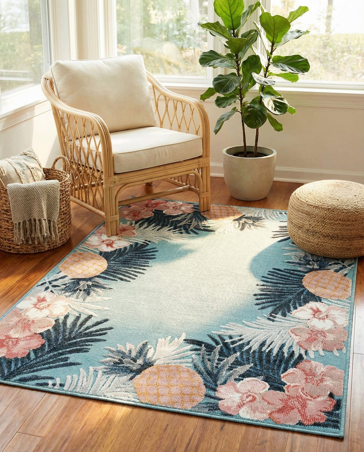 Seaside Blooms Collection Area Rug - Haven Rectangle Blue  lifestyle 17