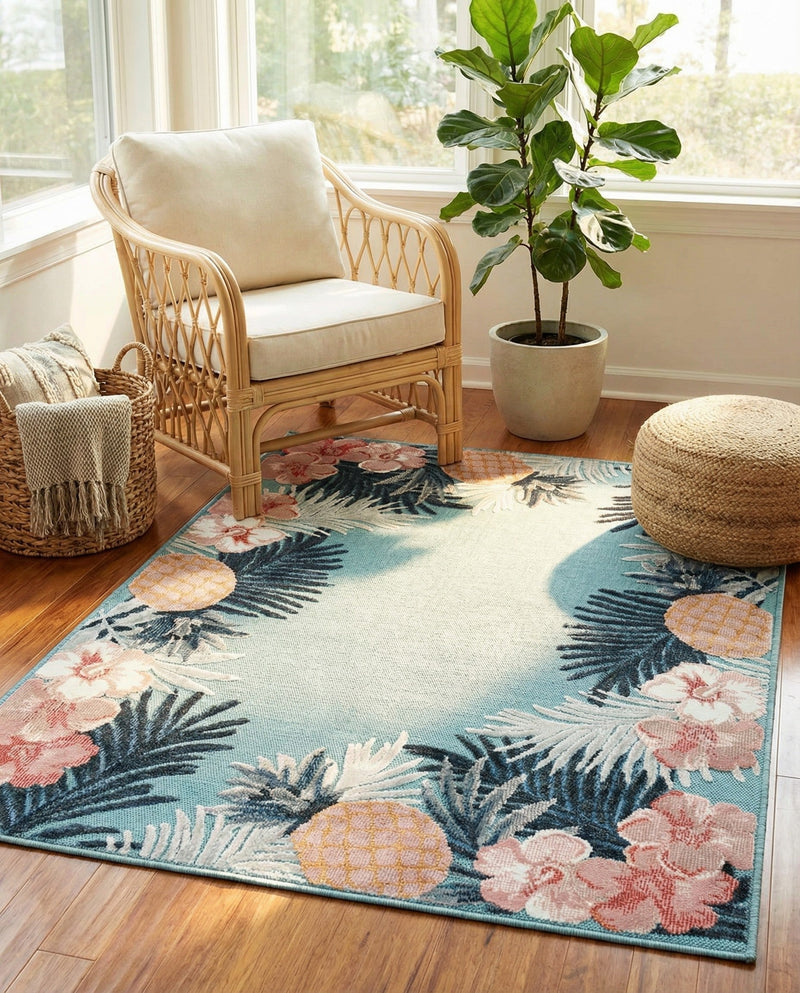 Seaside Blooms Collection Area Rug - Haven Rectangle Blue  lifestyle 17