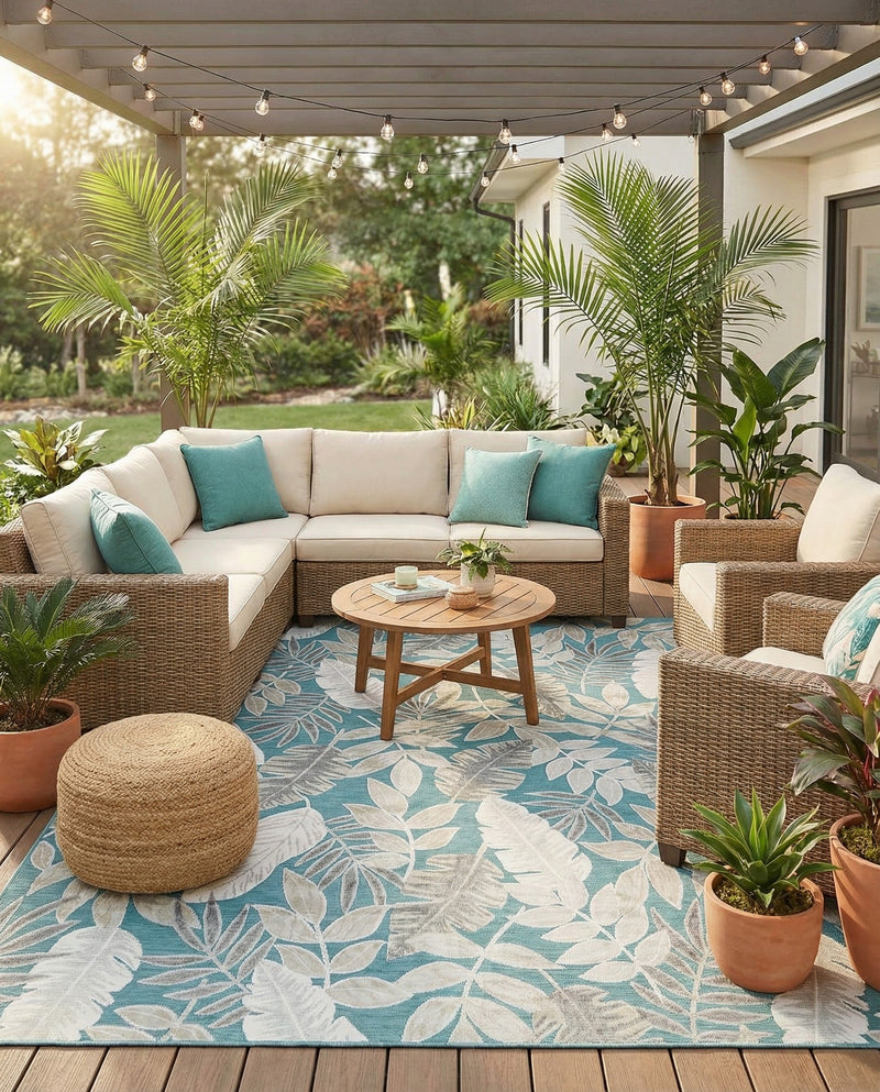 Seaside Blooms Collection Area Rug -  Serene Rectangle Light Blue  lifestyle 79