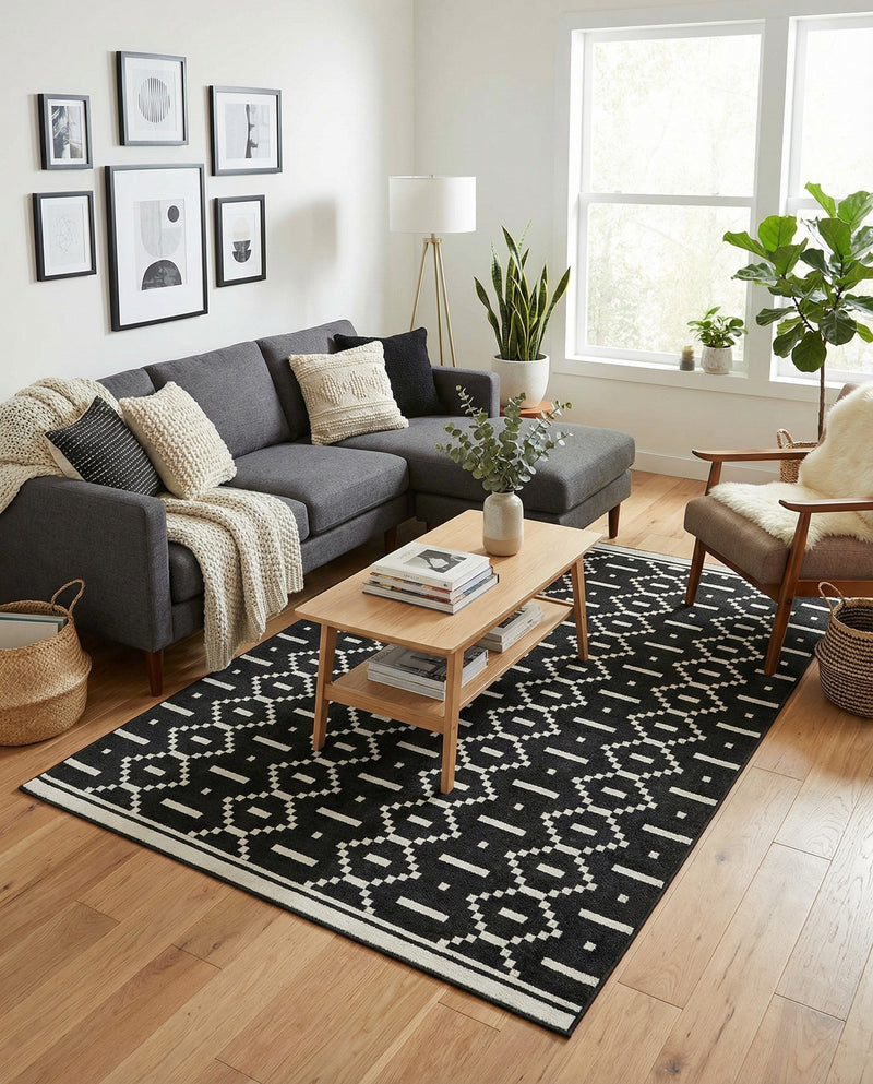 Copenhagen Edge Collection Area Rug -  Tivoli Rectangle Black  lifestyle 26