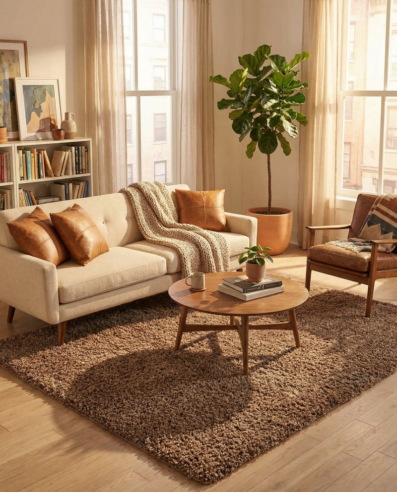 Plush Oasis Collection Area Rug - Serenity (Sandy Brown) Square Sandy Brown  lifestyle 45