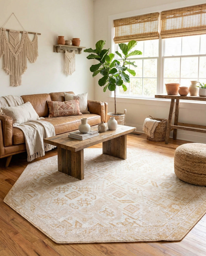 Tribal Terrace Treasures Collection Area Rug - Mayan Marina (Natural) Octagon Natural  lifestyle 80